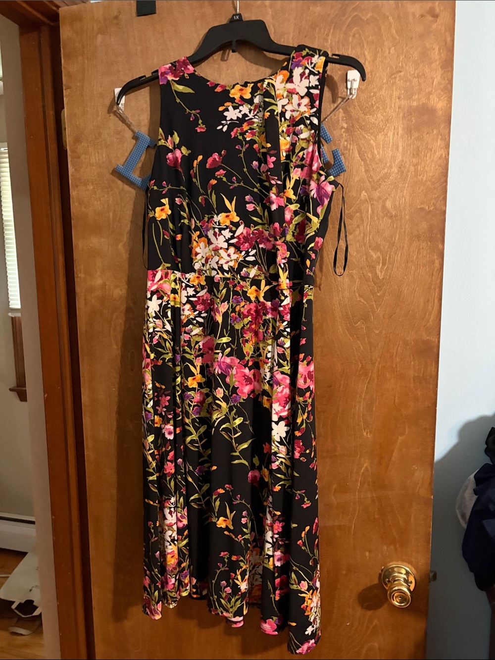 Anne Klein Black Floral Sleeveless Midi Dress